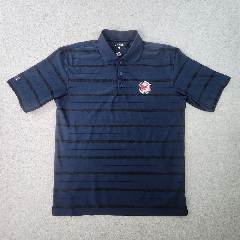 Minnesota Twins Baseball MLB Shirt Men Size Medium Blue Black Golf Antigua Polo